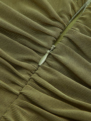 Ruched Asymmetrical Mesh Hem Dress