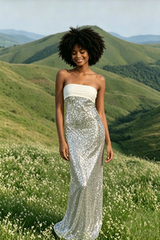 Sexy Elegant Sequin Strapless Fitted Slit Backless Evening Dress