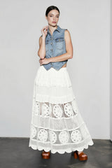 Boho Lace Hollow Draped Vacation Skirt