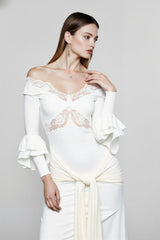 Bell Sleeve Lace Trim Birthday Dress