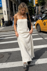 Khaki Linen Cotton Cami Loose Office Maxi Dress