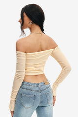Mesh Off Shoulder Long Sleeve Crop Top