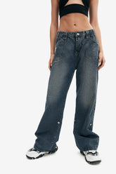 Washed Button Decor Low Waist Straight Leg Jeans