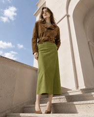 Vintage Suede High Waist Midi Pencil Skirt