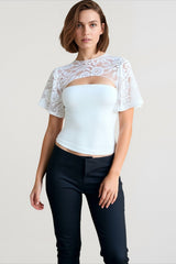 Lace Cutout Flare Sleeve T-shirts
