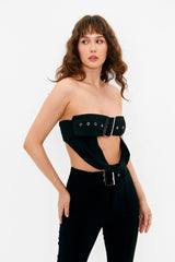 Off Shoulder Cut Out Buckled Decor Crop Top