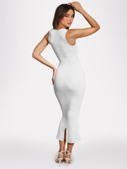 Square Neck Midi Dress in Pastel Yellow
