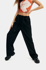 High Waist Drawstring Solid Wide Leg Pants