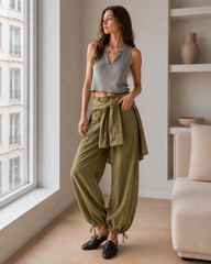 Ruched Mid Rise Wide Leg Jeans