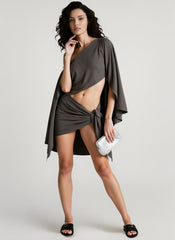 Slanted Strap Cropped Linen Gothic Mini Dress