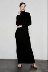 Elegant Spring Turtleneck Knitted Ribbed Sheath Midi Bodycon Dress