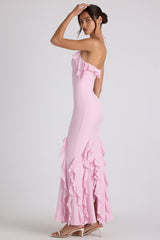 Ruffle-Trim Halterneck Gown