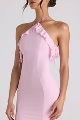 Ruffle-Trim Halterneck Gown