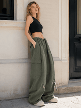 Army Green Parachute High Waist Loose Cargo Pants