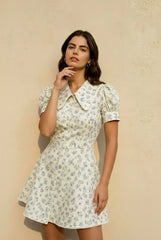 Floral Short Sleeve Peter Pan Collar Vacation Dress