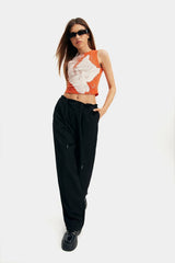 High Waist Drawstring Solid Wide Leg Pants