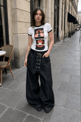 Washed Button Fly Wide Leg Jeans