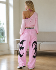 Drapey Letter Graphic Drawcord Curved Sweat Pants