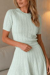 Lightweight Knit Solid Crew Neck Cutout Skirt Set