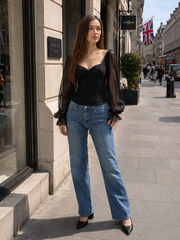 Ruched V-neck Puff Sleeve Slim Long Sleeve Tee