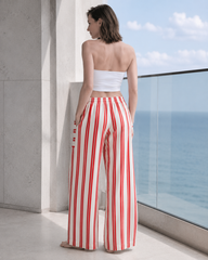 Beach Style Striped Drawstring Wide Leg Pants