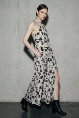 Printed Halter Mock Neck Vacation Dress