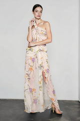 Halter Open Back Floral Sunset Vacation Dress
