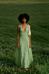 Backless Deep V Spliced Long Midi Dress