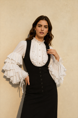 Dark Frill Batwing Sleeve Top
