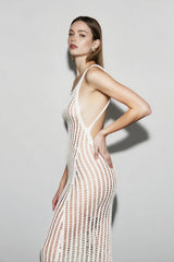 Knit Open Back Maxi Cover Up Vacation Dress