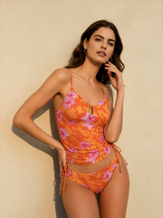 Floral Print Ruched Two Piece Swim Set