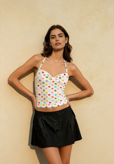 Colorful Polka Dot Halter Slim Fit Crop Top