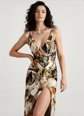 V-Neck Floral Print Split Strap Party Dress