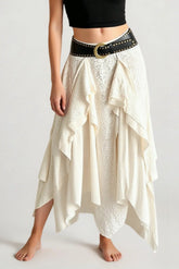 Asymmetric Wave Hem Tiered Midi Skirt