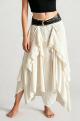 Asymmetric Wave Hem Tiered Midi Skirt