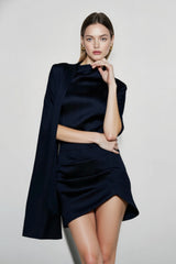 Matte Satin Bell Sleeve Mandarin Silk Dress