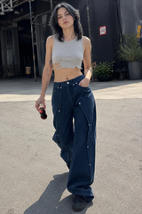 Studded Split Low Waist Wide Leg Cargo Pant
