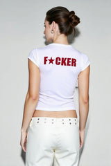 Trendy Graphic Edgy Cut Out Crop Tee T-Shirt