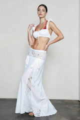 Lace Trim Elastic Waist Two Piece Vacation Set