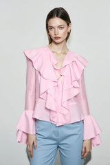 Chiffon Flare Sleeve Cropped Blouse