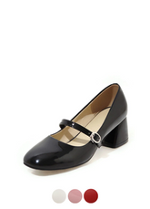 Abby Women's Mid Heel Buckle Black Shoes