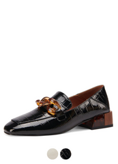 Susex Women's Chunky Heel Leather Black Loafer