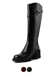 Barbas Women's Leather Knee High Black Boots
