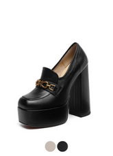 Pilar Women's Platform Leather Pump Black Shoes