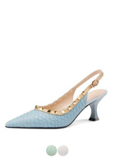 Aimee Women's Pointed Toe Genuine Leather Sandal With Metal Buckle Rivets