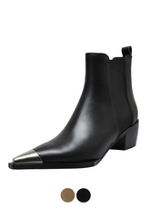 Ferrez Women's Metal Ladies Pointed Toe Ankle Boots