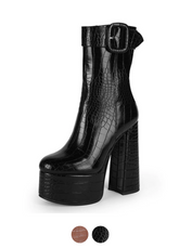 Addams Women's High Heel Platform Black Boots