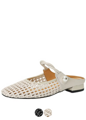 Angela Women's Low Heel Square Toe Hollow Mules