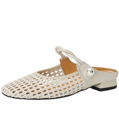 Angela Women's Low Heel Square Toe Hollow Mules