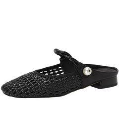 Angela Women's Low Heel Square Toe Hollow Mules